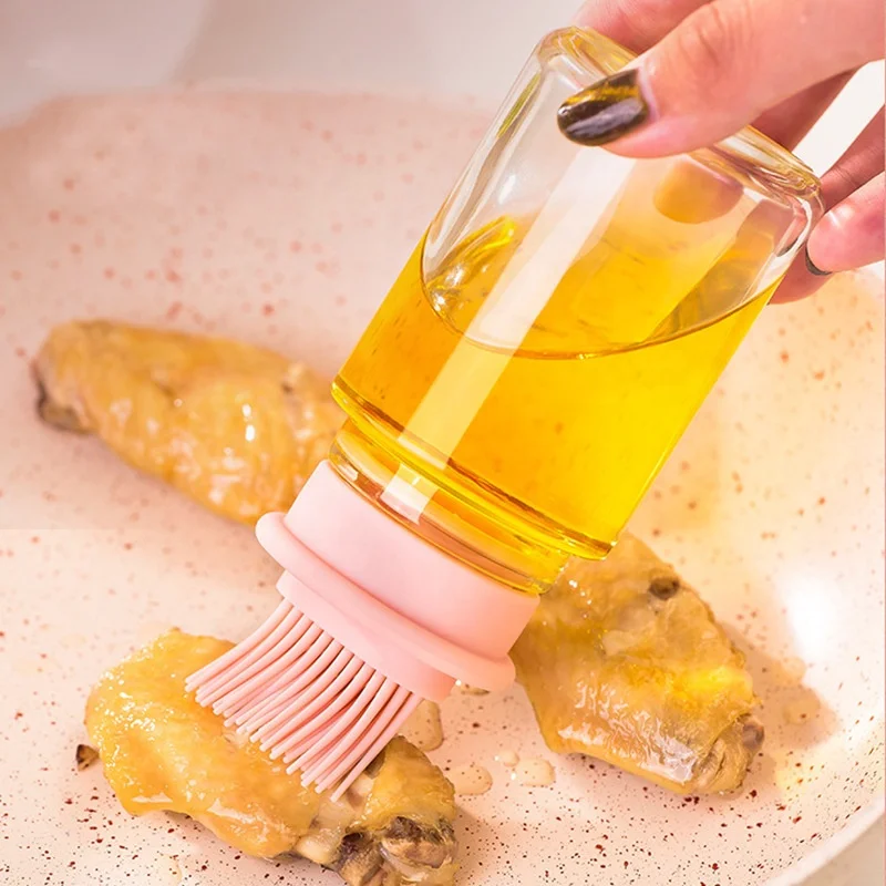 
Barbecue oil brush with bottle Kitchen pancake oil brush a bottle of honey spice jar silicone brush oil press type with lid 