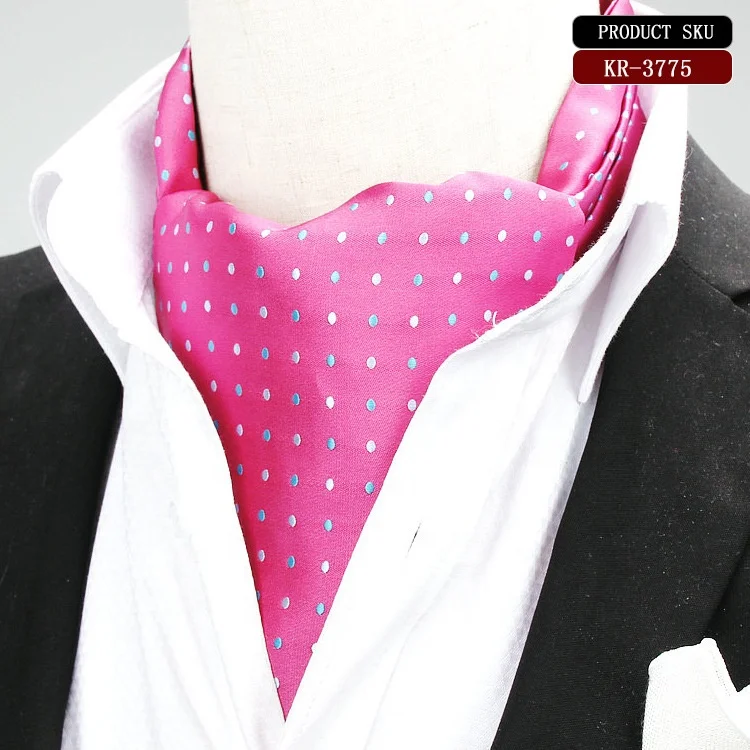 Supplier China Shengzhou Popular Wholesale Luxury Polyester Solid Mens Polka Dot Ascot Tie Cravat