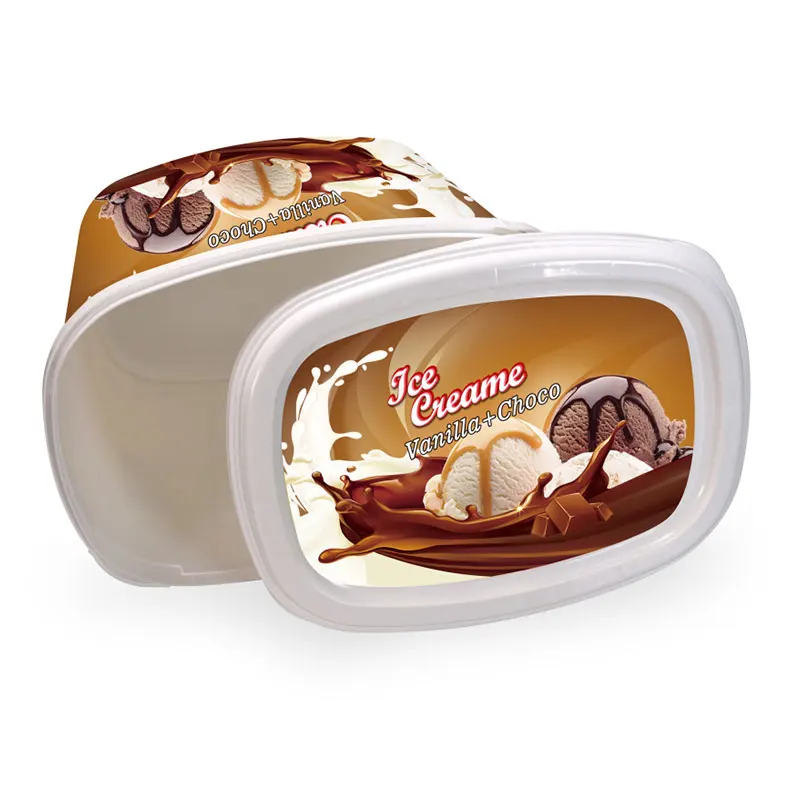 Hight quality  cheap IML packaging for ice cream 2L oval disposable plastic ice cream container certificated ice cream pp tub