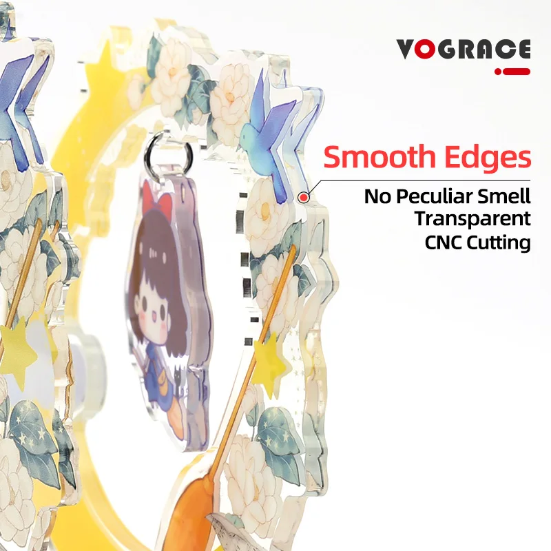 
Vograce Cheap Oem Custom Cartoon Anime Cute Acrylic Standee Wholesale Double Side Printing Plastic Charms Clear Stand With Set 