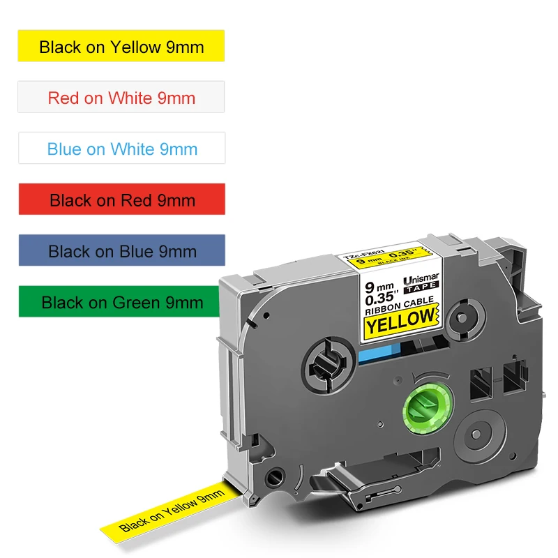 9mm Black on Yellow Label Ribbon Flexible ID Tape TZe FX621 fx621 fx 621 for P-touch CUBE PT-D210 PT-H110 Tag Printer