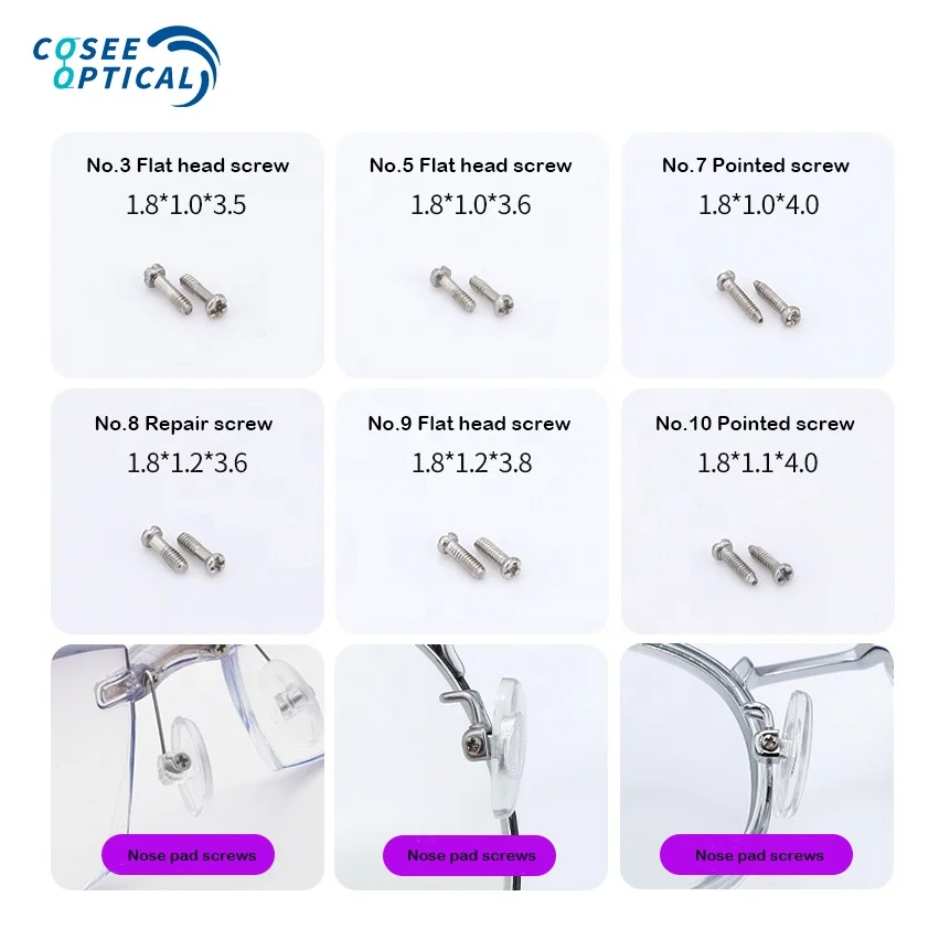 Nose Pad Screw for Reading Glasses Eyeglasses Hinge Screws Gasket optical Spectacles Glasses Repair Kit Eyewear Accessories