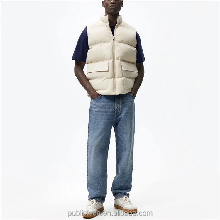 Custom 100% polyester adjustable hood waterproof down quilted hood puffer gilet for men