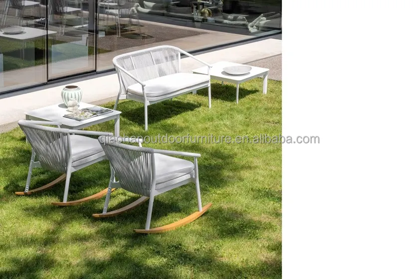
Patio Morden Leisure Aluminum Garden Woven Rope Restaurant Outdoor Double Long Sofa lover Chair 