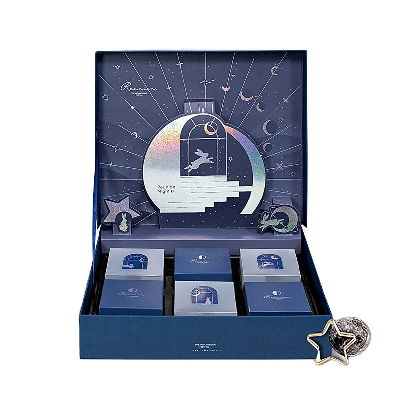 Hot sale star and moon dark blue printing high-end gift moon cake packaging box