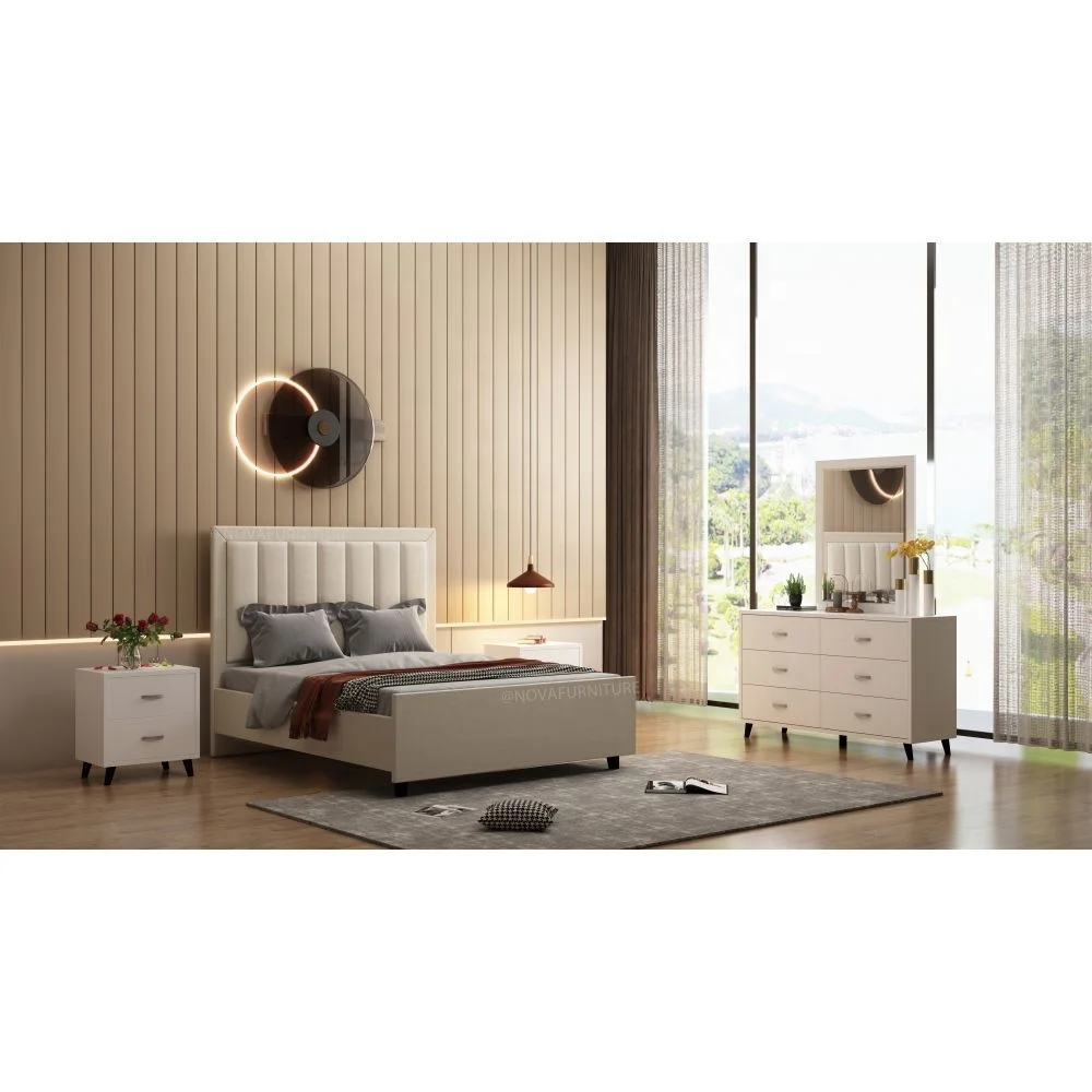 Nova Tufted Fabric Double Up-holstered Beds Twin Frame Queen Single American King Size Bed