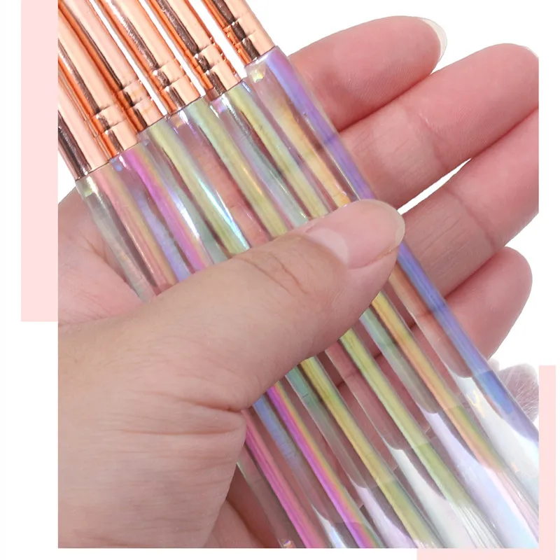 2024 NEW arrive nail brush set  6 pcs transparent acrylic Handle nylon hair nail brush for Nail Art Painting Brush set