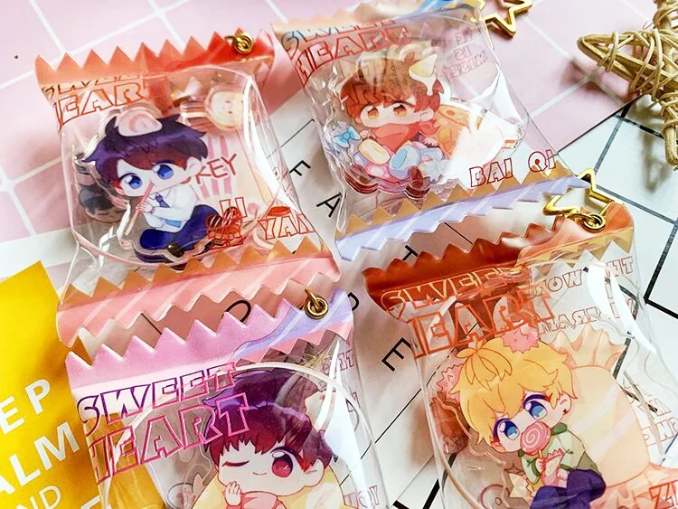 
Jinlei custom acrylic candy keychain printing plastic transparent acrylic candy bag inflatable charms as gift 