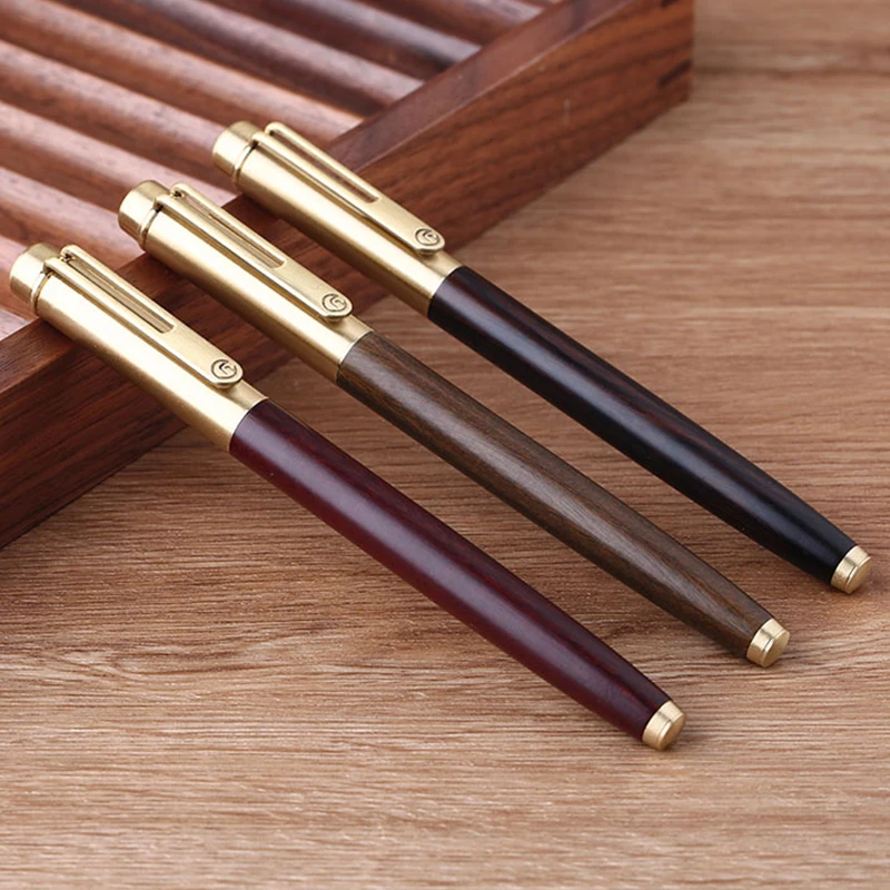 MAJOHN M7 Brass cap solid wood fountain pen adult student writing rotating ink absorbing gift boxed stationery made in China