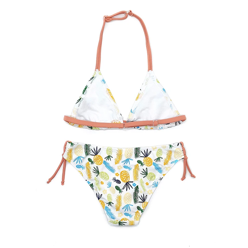 Vacations Beach Wear Fruit Print Sliding Fruit Sling String Bikini Kids Swimsuit Triangle Girl Child Halter Micro Bikini