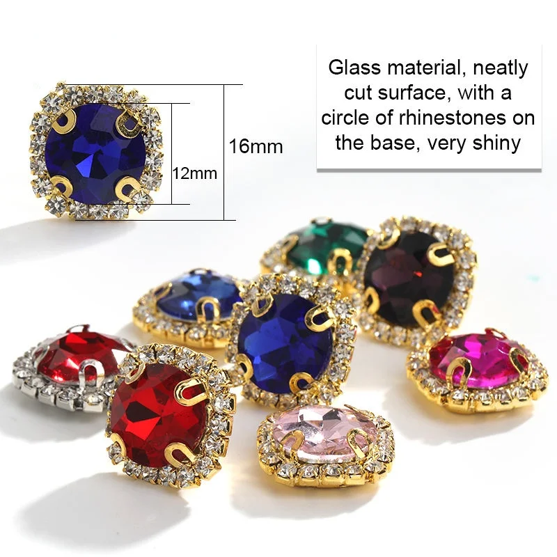 AW wholesale 8-16mm Gemstones With Crystal Buckle Metal Claw shape Fancy Stone DIY Sew on stones crystal for accessories