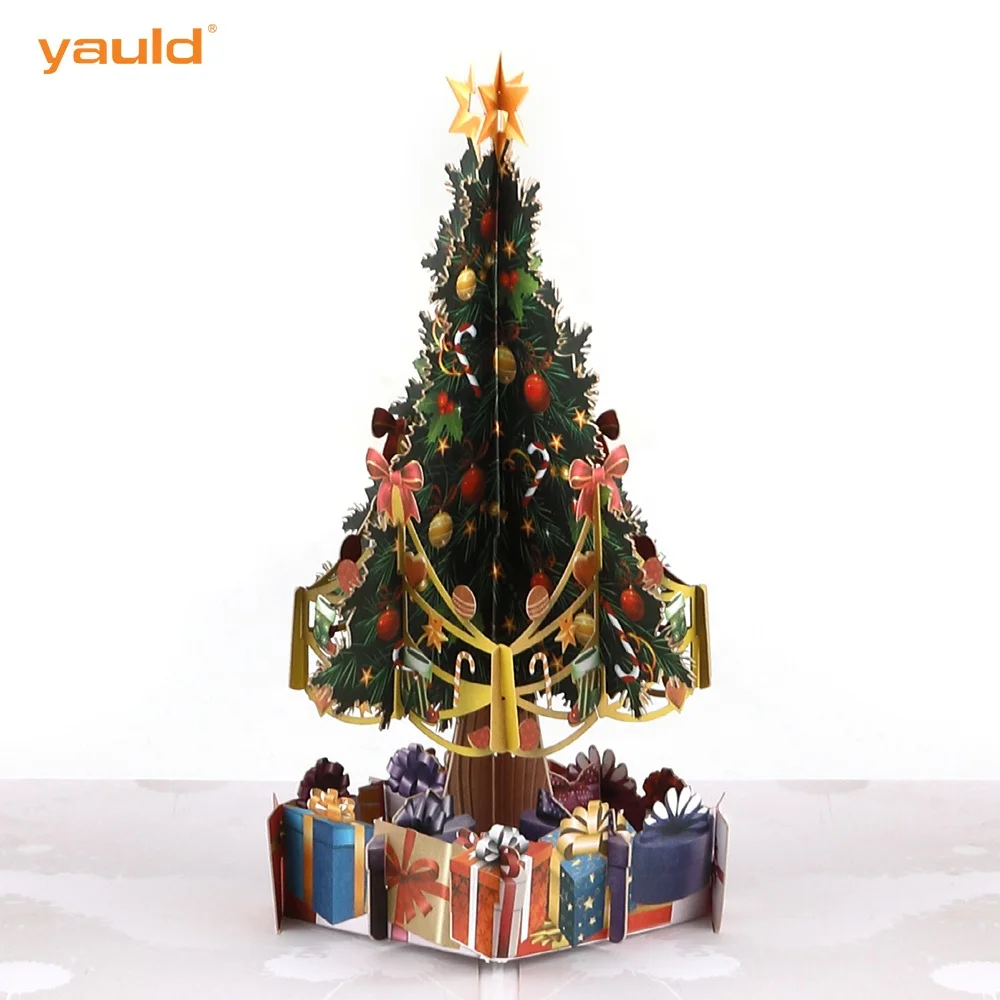 Wholesale Laser Cut Paper Christmas Tree 3D Pop-up Pop Up Cards with Envelopes