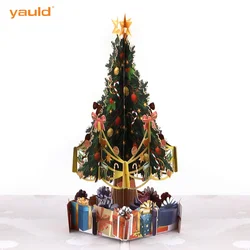 Wholesale Laser Cut Paper Christmas Tree 3D Pop-up Pop Up Cards with Envelopes