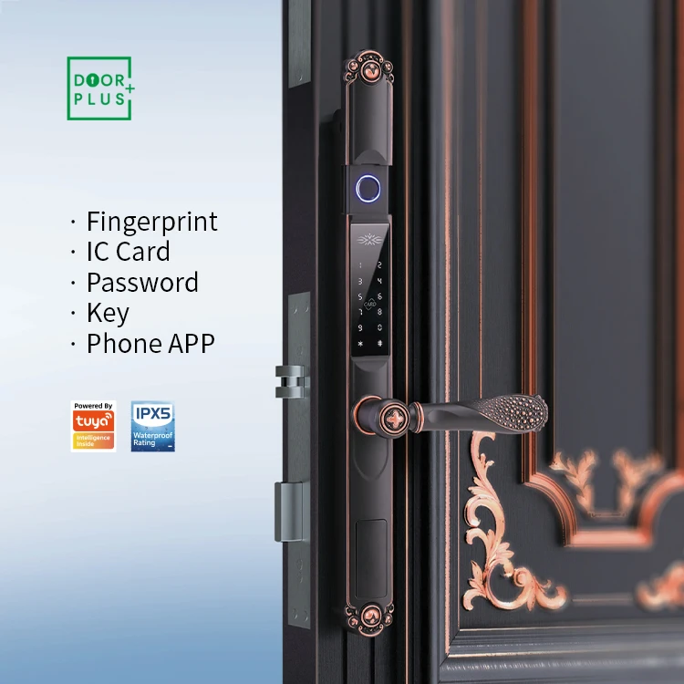 Doorplus Fingerprint Keyless Smart Door Handle Lock Tuya Lock Biometric Fingerprint Digital Keyless Entry Smart Door Lock