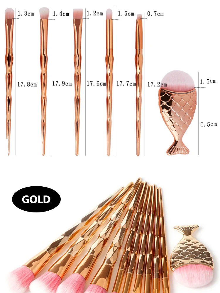 Luxury Beautiful Design mermaid Short Handle glitter makeup brush set