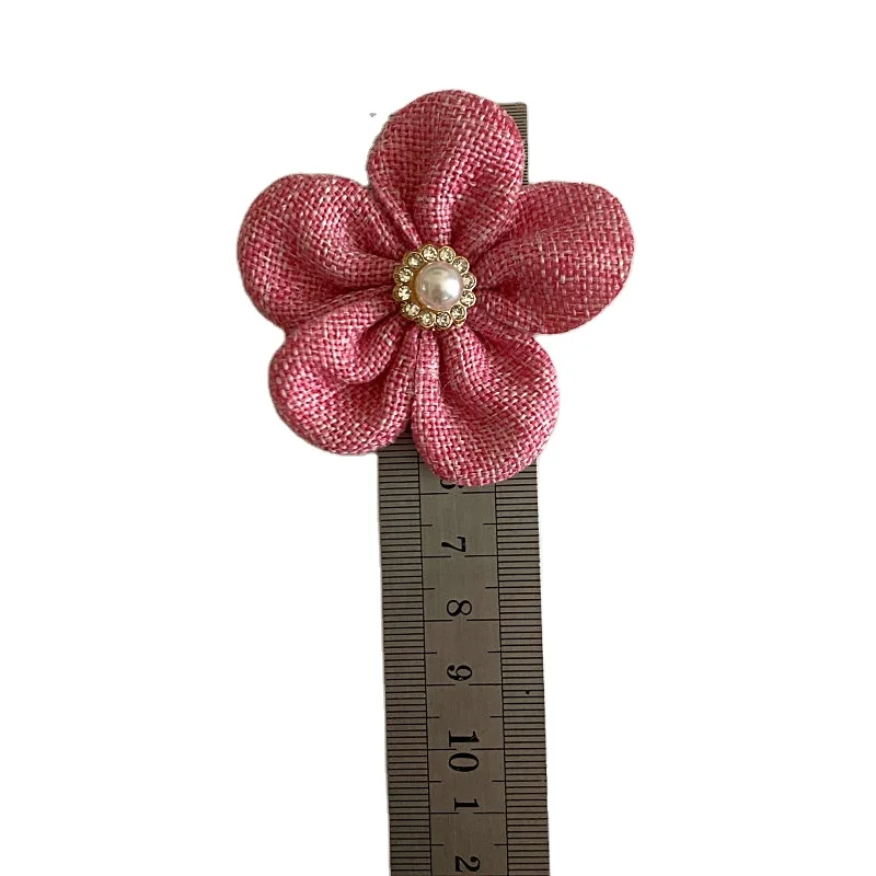 hot sale linen Five petal flower with diamond  flower garment accessories