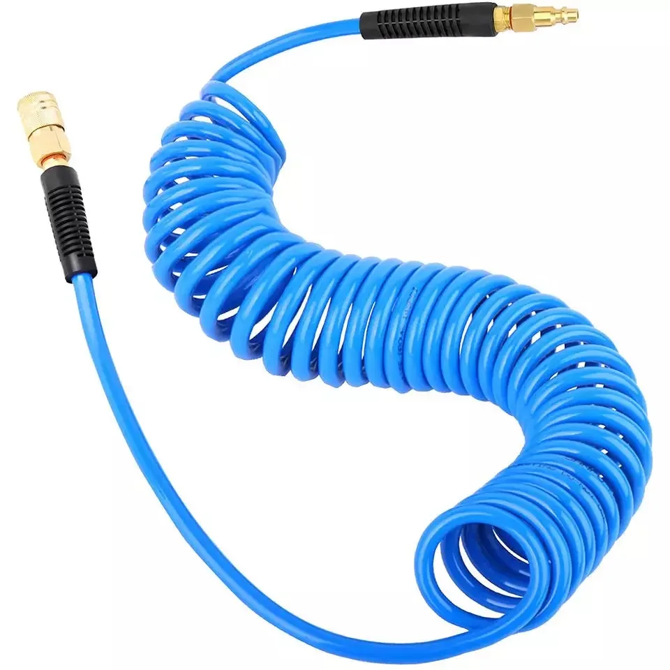 PU Air Compressor Spiral Coiled Hose with Swivel Fittings and Bend Restrictors