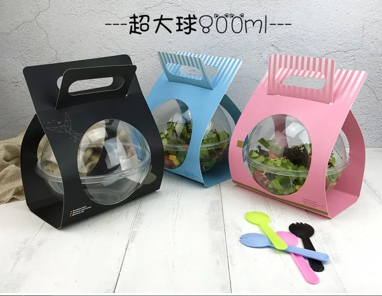 Poke Bowl Plastic Packaging Poke Bowl with Paper Card Carry Packaging Custom