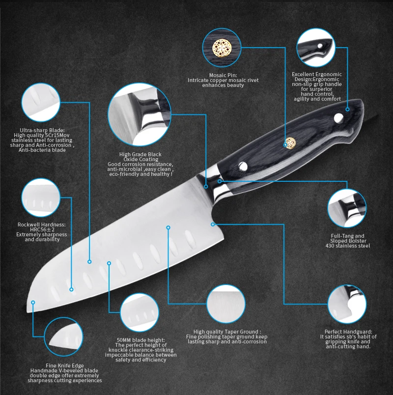 High Grade Type Stainless Steel Kitchen Chef Knife Black Pakka Wood Handle With 5Cr15 Blade Germany Standard