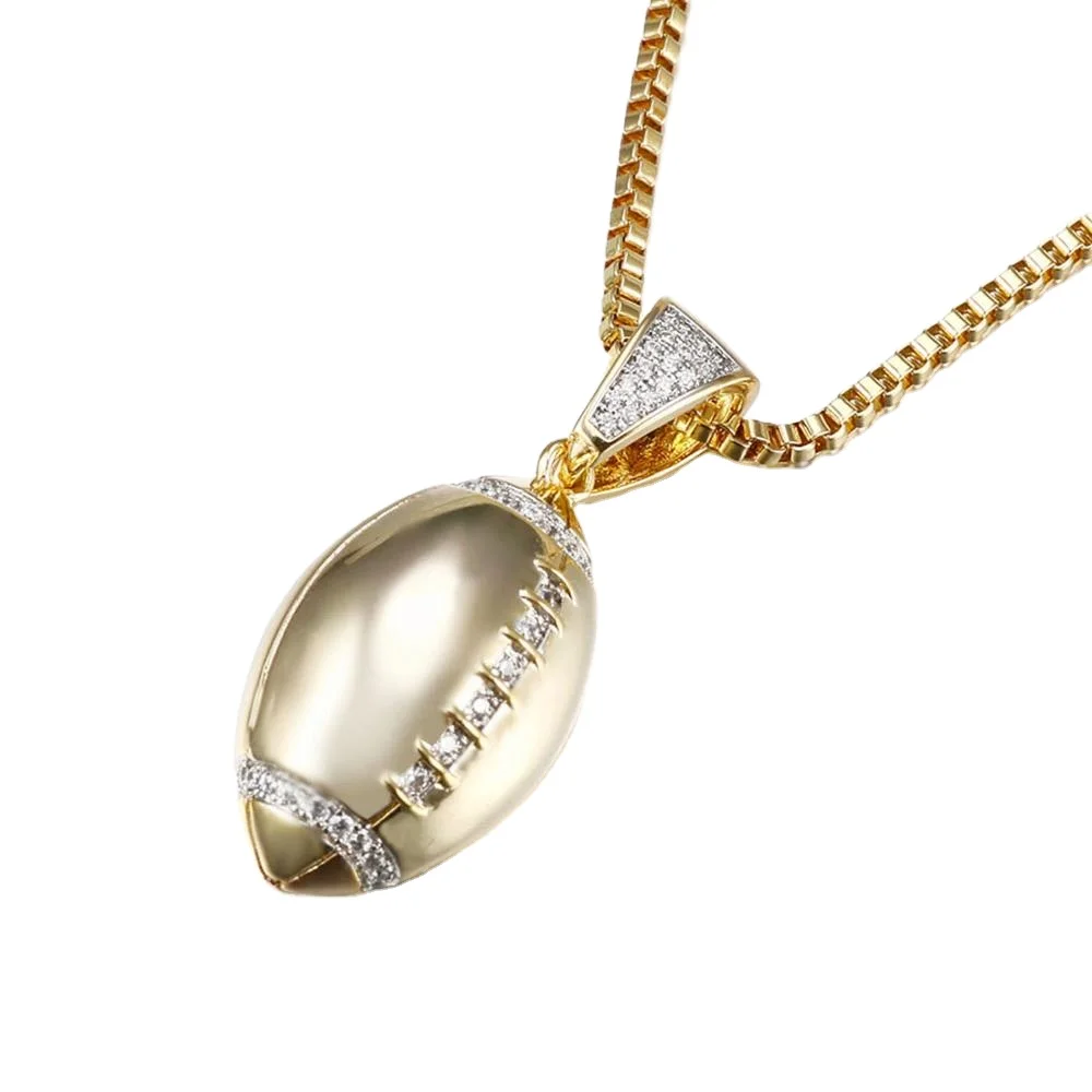 JASEN JEWELRY Custom Hip Hop Iced Out 925 Sterling Silver Jewelry Rugby or Football Ball Choker Pendant