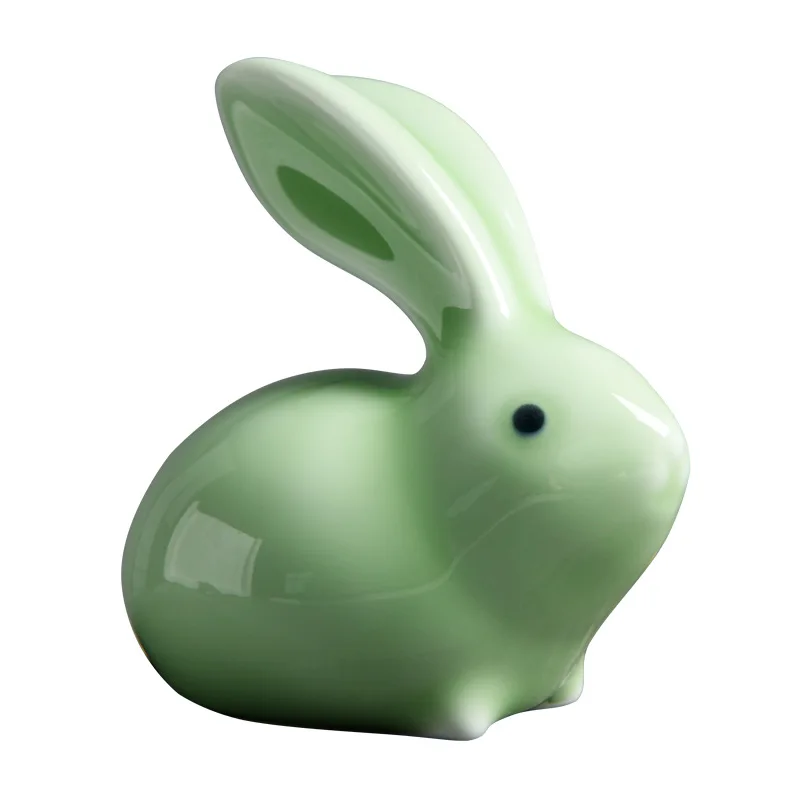 Lucky Fengshui porcelain Rabbit Figure for table top decoration Cute small ceramic rabbit figurine