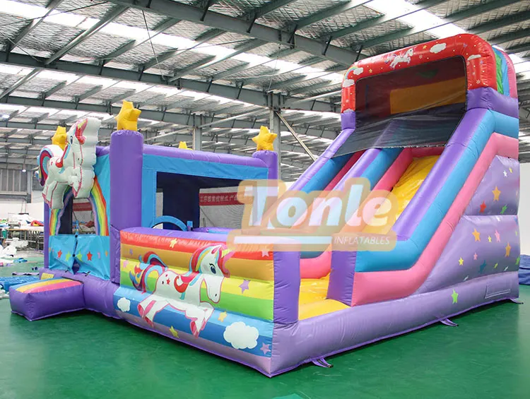 Фиолетовый единорог прыгающий домик надувной батут комбо для продажи