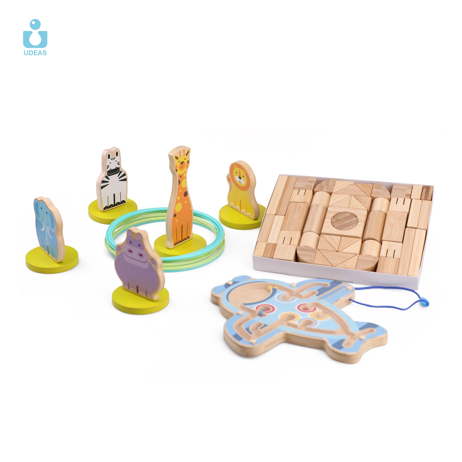 UDEAS Parent-child interactive Sport Game Set Hoop Target Throwing Wooden Ring Toss Game