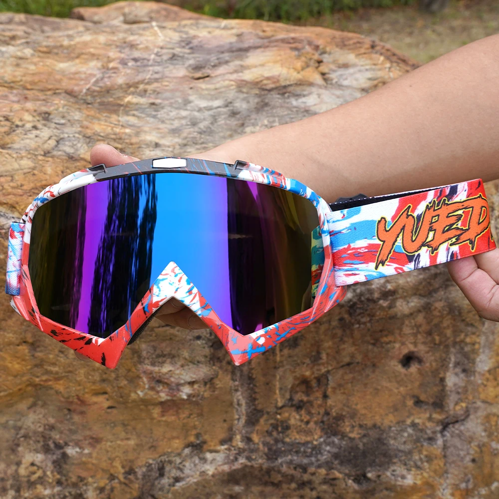 Motocross Goggles with Vibrant Frame Design, UV400 Lens, Durable Adjustable Strap, Lightweight and Perfect for Skiing or Riding