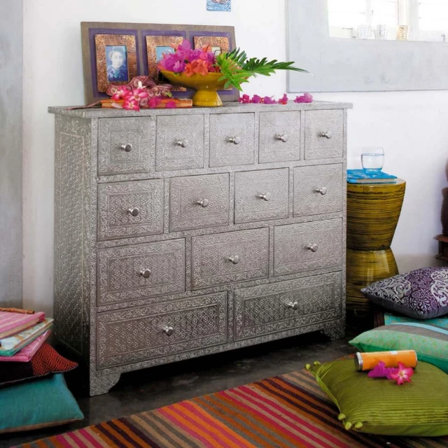 White Metal Embossed Chest of 14 Drawer Chest Of Drawers Bedroom Furniture Storage Drawer cabinet Living Room White Dresser set