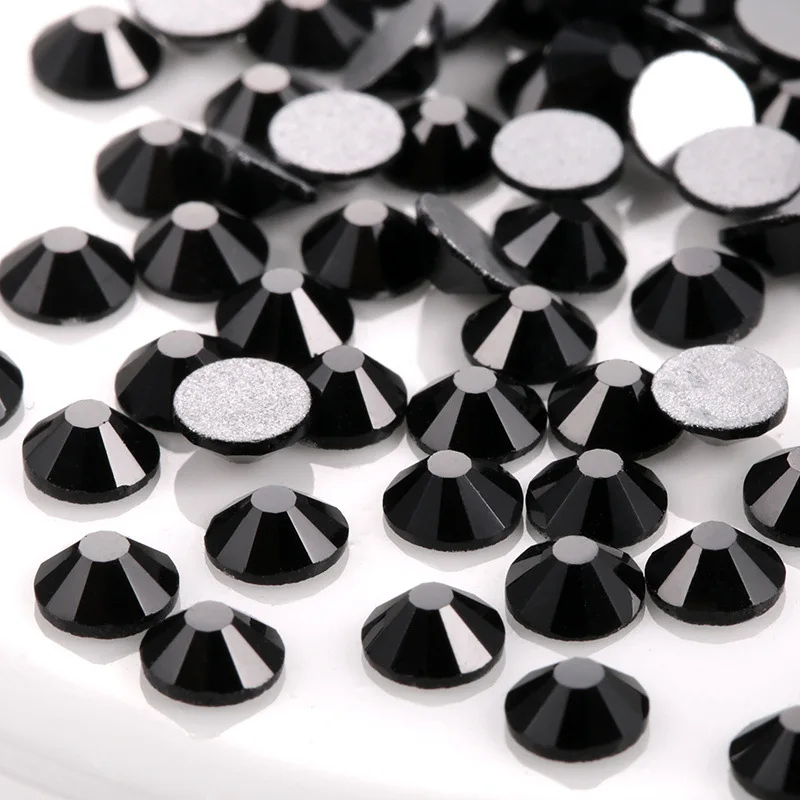 
USA Free Shipping Jet Black Color ss3-ss20 1440pcs/bag Non Hot Fix Flat Base Glass Nail Rhinestones Crystal Nail Sticker 