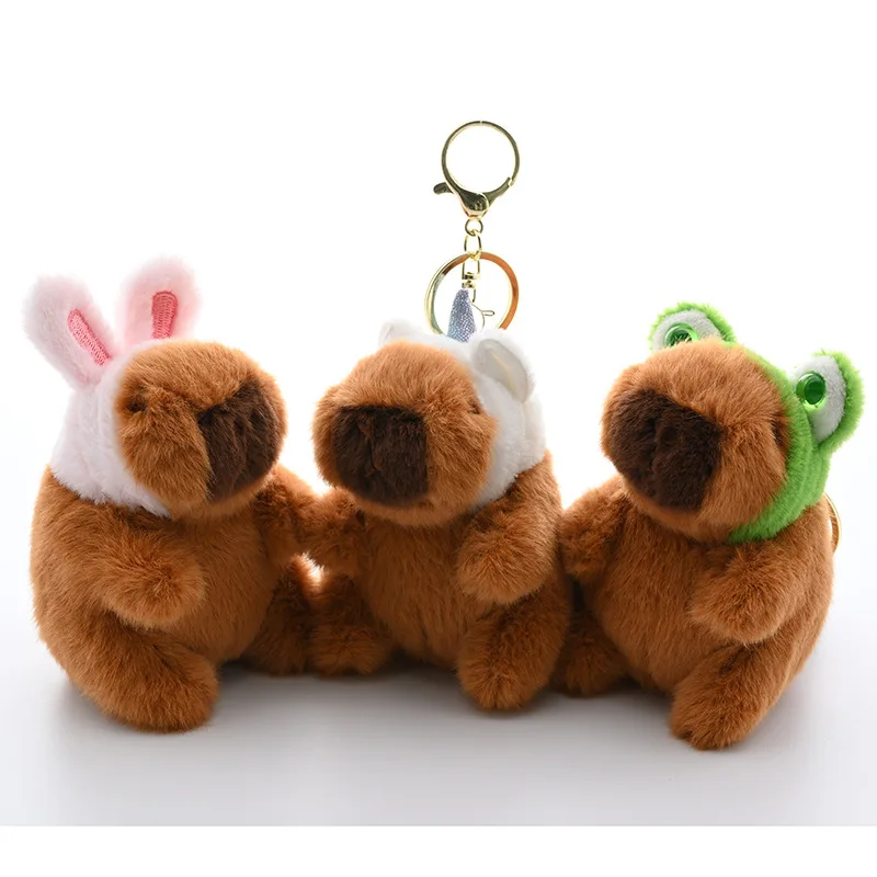 Cute Backpack Car Bag Key Chain Decor Gift Cartoon Capybara Plush Soft Toy Animal Pendant Stuffed Doll Charm Keychain