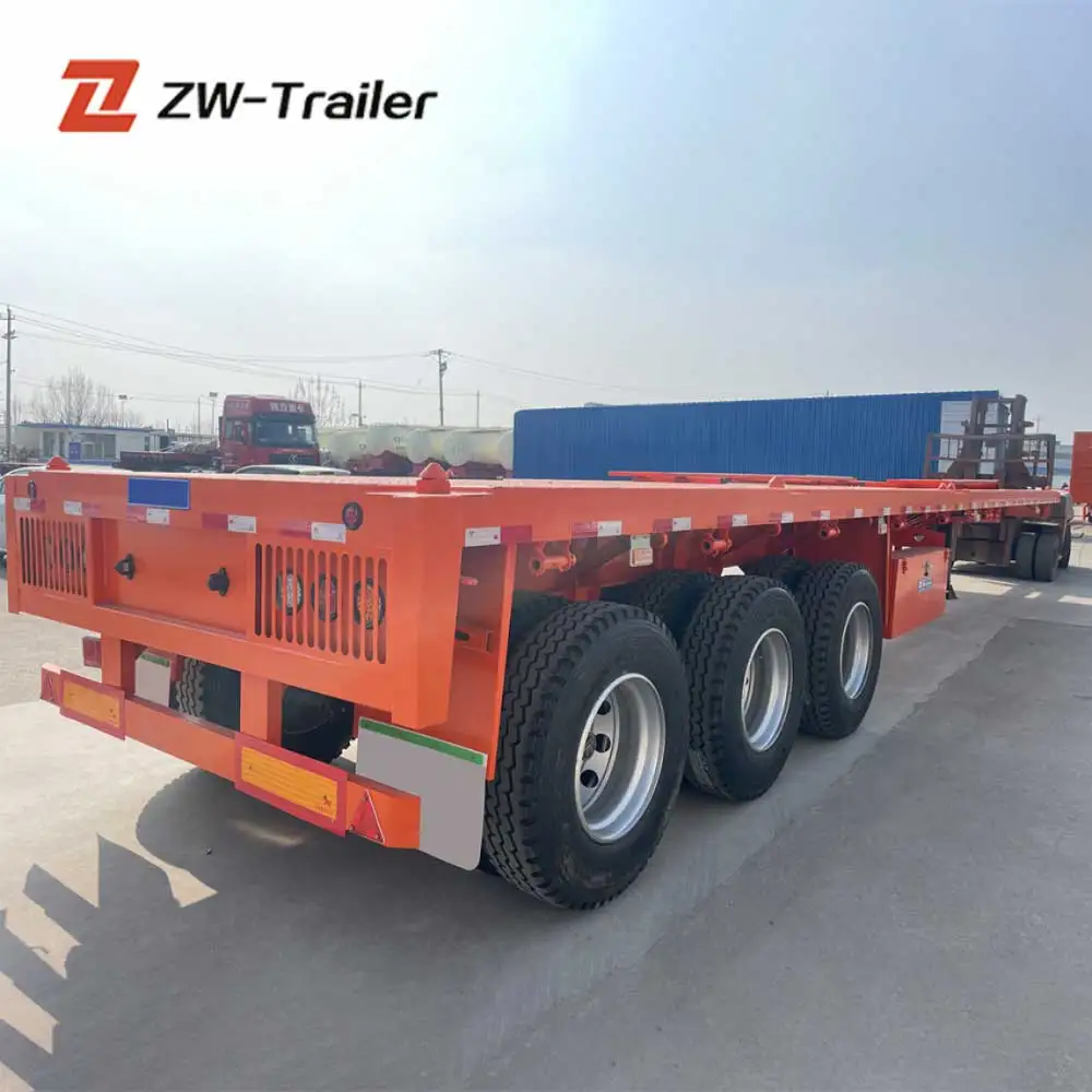 ZW 3 Axle 40ft 45ft Container FlatBed Trailer 12.5M Used Flatbed Semi Trailer for Zambia