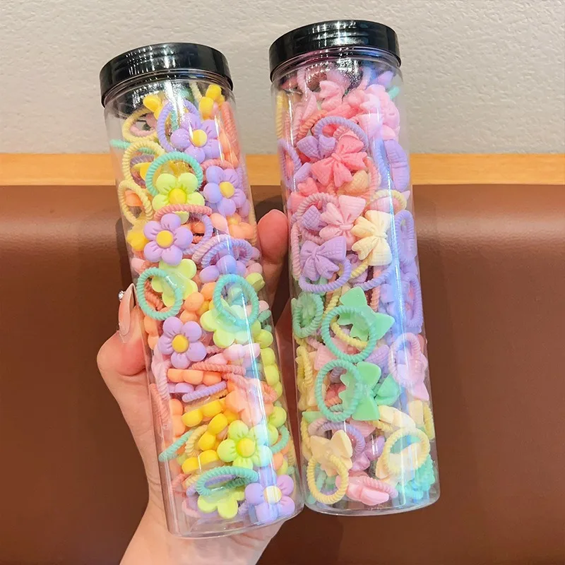 100pcs/Box Eco Friendly Organic Baby Plaited Decorative Girls Neon Elastic Hair Band Ties For Korean Style Kids