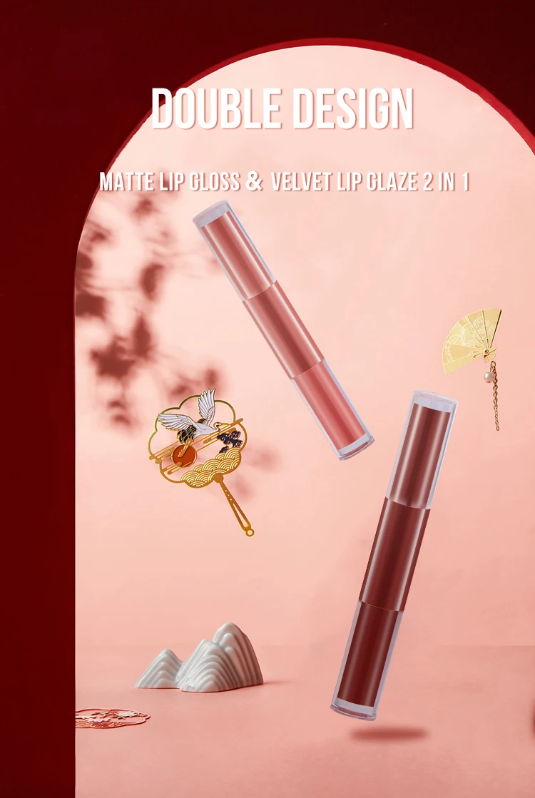 CNL-026 Matte Lip Gloss And Velvet Lap Glaze 2 In 1 Beauty Double Head Girl Lip Gloss Lip Oil