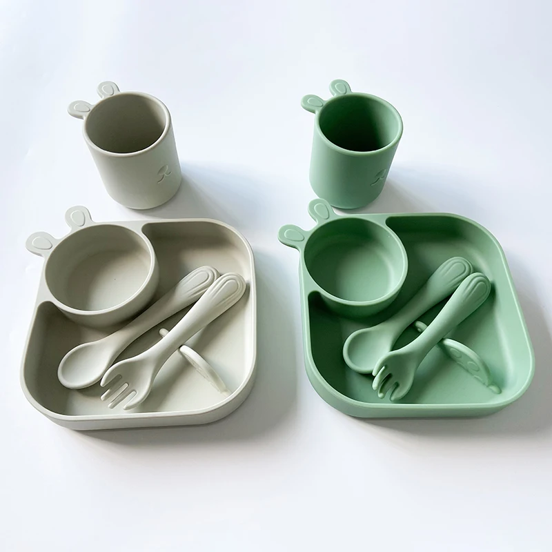 Wholesale baby tableware Silicone Plate Suction bowl Eco Friendly Baby Feeding Set 100% Silicone Baby Feeding Set