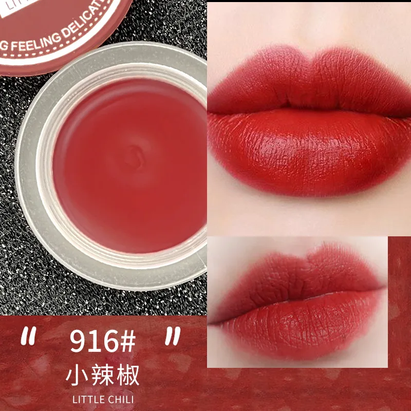 Canned Jelly Lip Mud Makeup Velvet Bean Paste Red Brown Non-stick Cup Student Girl Lipstick New Product