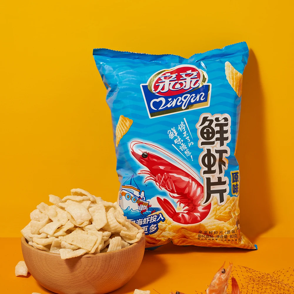 Qinqin 80g Prawn Cracker Stick  Original Salty Flavor Puffed Seafood Chinese Snack Custom Production