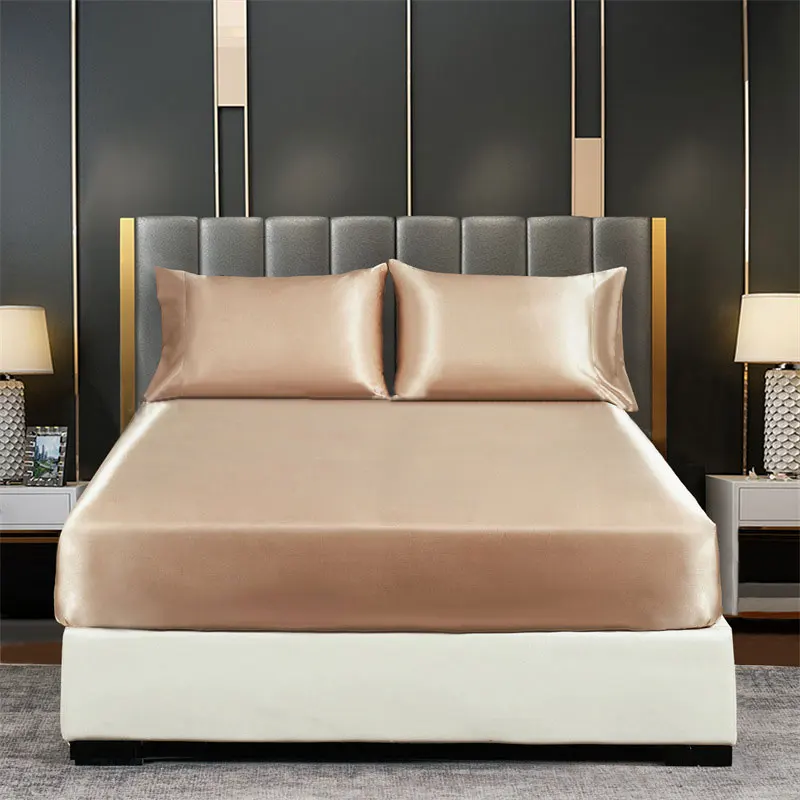 Wholesale Custom Cooling Bed Sheet Set 4 Pieces Queen Size Bed Sheet Set Deep Pockets Satin Silk Bed Sheets