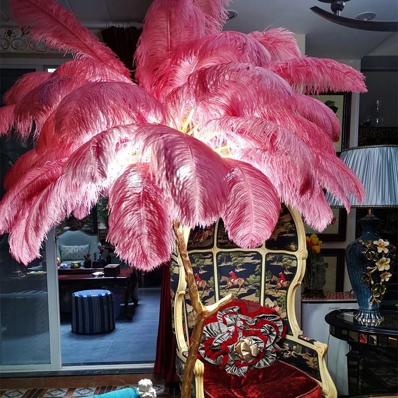 Дизайнерские современные роскошные гостиничные спальни стоячие светодиодные розовые перья напольные лампы