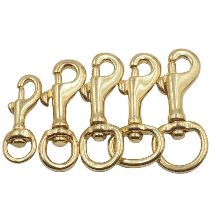 Solid brass fixed eye snap clip hook for handbag strap lanyard dog leash