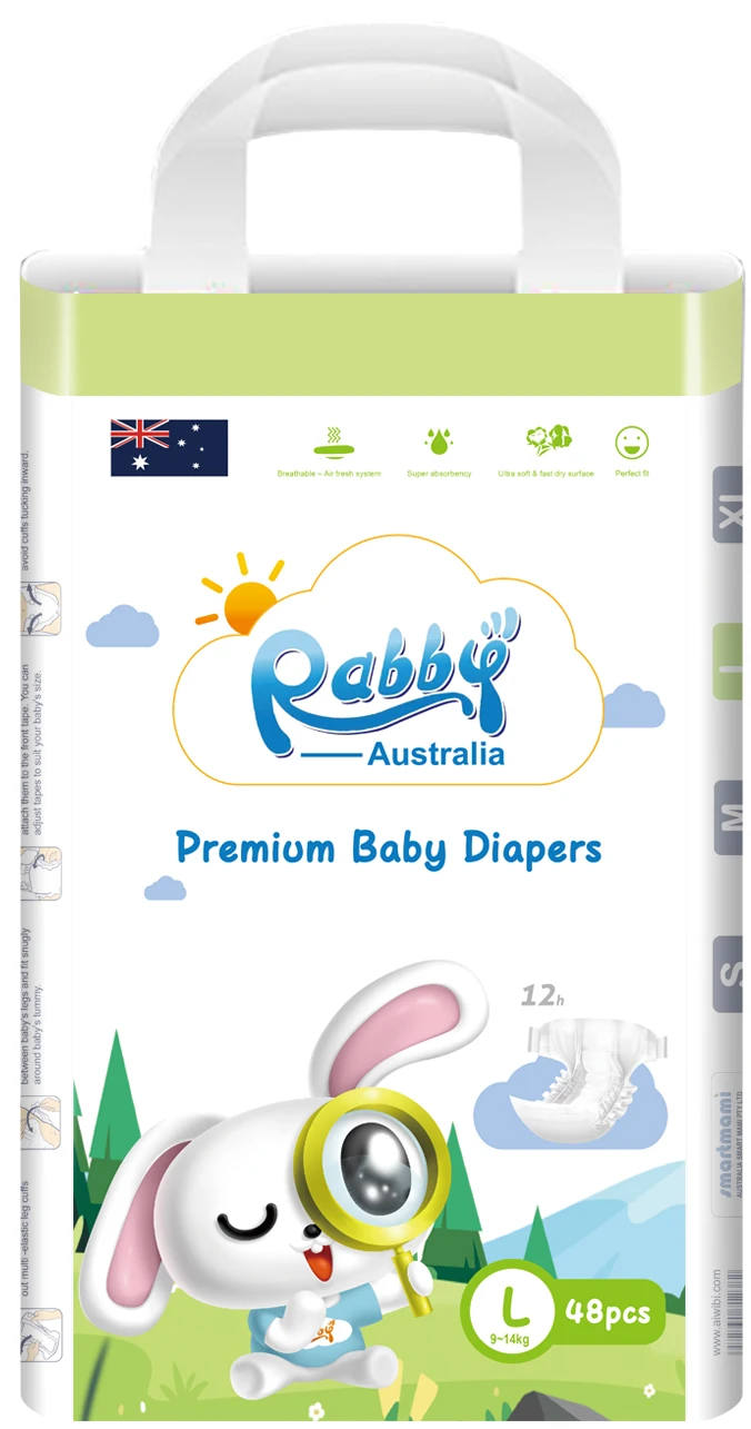 Rabby  Comfortable  Baby Diaper Skin Care Nappies Breathable Baby Diaper Pants And Wipes with Witness Indicator