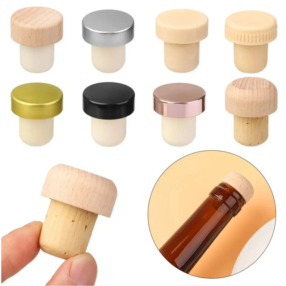 Manufacturers wholesale various caliber corks New Design Bartop Cap Synthetic Stopper Wooden Bar wine t- Corks