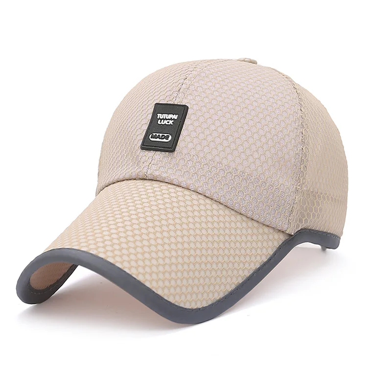 High quality adjustable quick dry nylon polyester mesh 6 panel leather rubber applique sports caps trucker hats