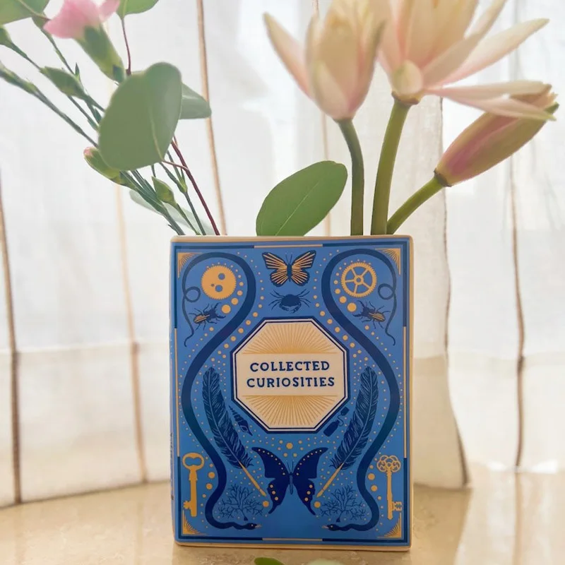 Custom Home Ornaments Desktop Blue Book Shape Porcelain Ceramic Flower Vase