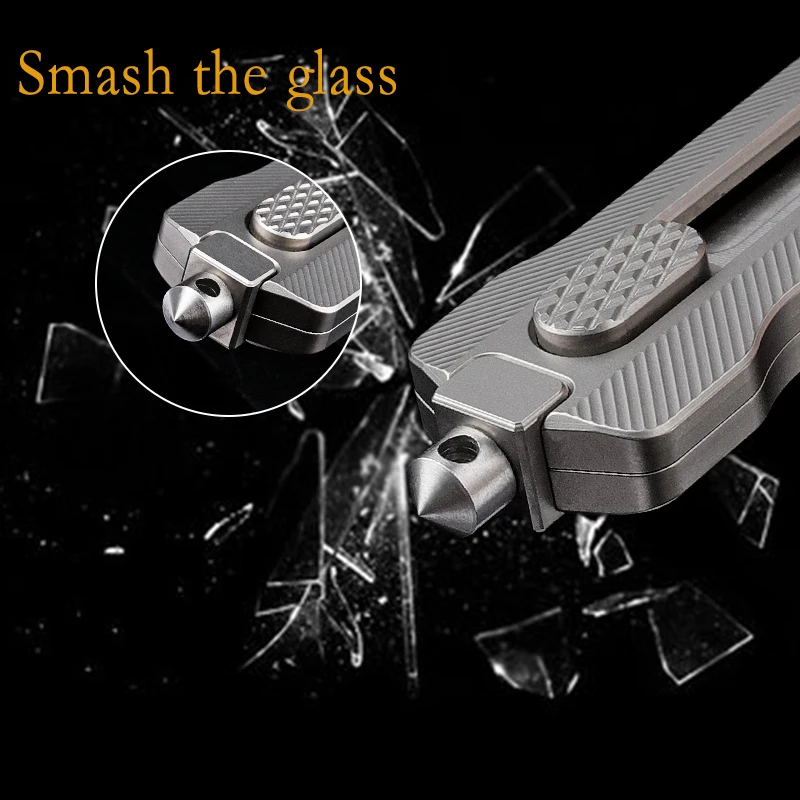 D2 Stainless Steel Sandblasted Multipurpose Folding Knife, Titanium Handle