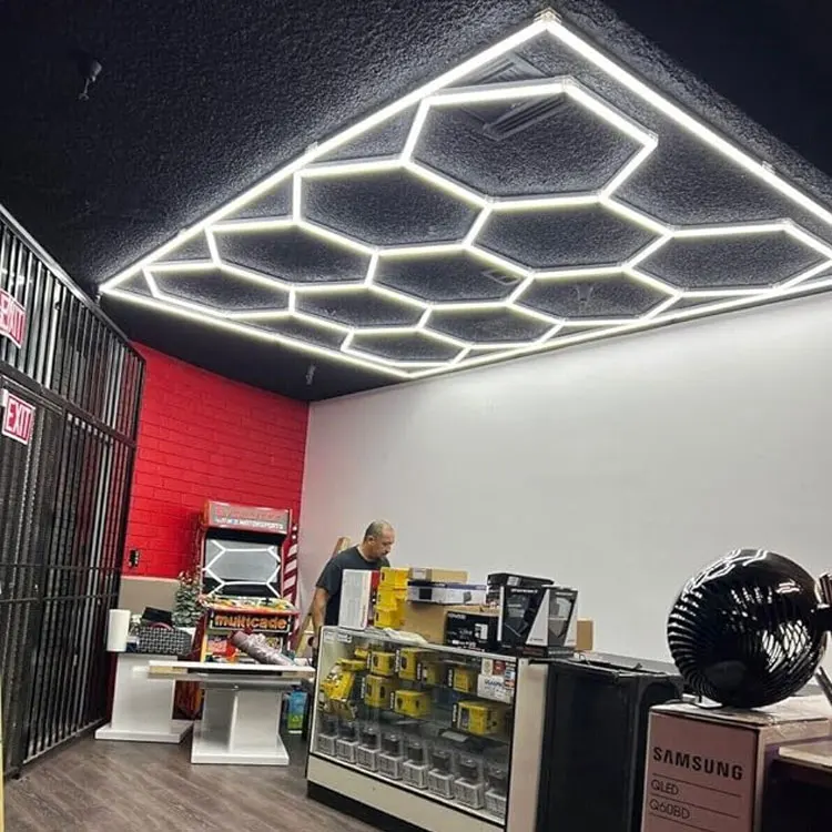 Hexagon Detailing Workshop Lights Led For Car Shop And Garage Ceiling honeycomb lights Work Garage Led Light