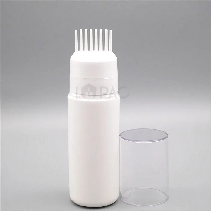 Empty plastic cosmetic haid dye bottle for hair growth oil with comb applicator 150ml packaging 5oz