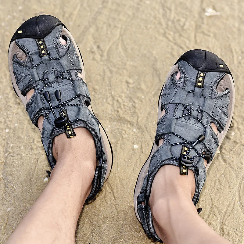 Lightweight Flex-resistant And Non-slip Leather Summer Flat Sandals For Men