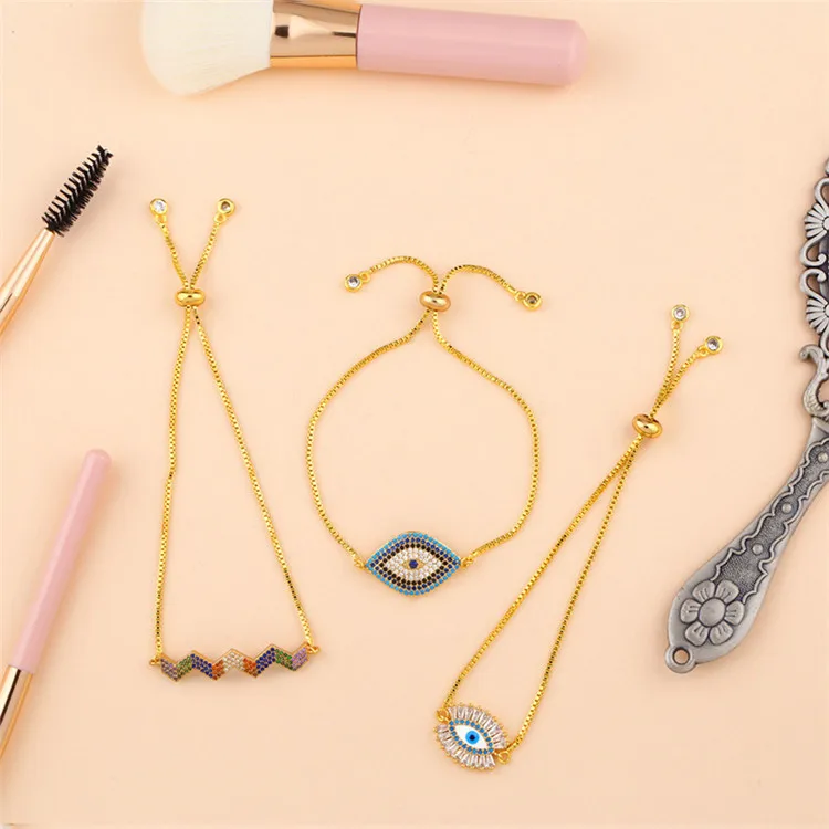 2019 Fashion Women Jewelry Rainbow Blue Eye Charm Bracelet & Bangles Zircon 18K Gold Adjustable Bracelet