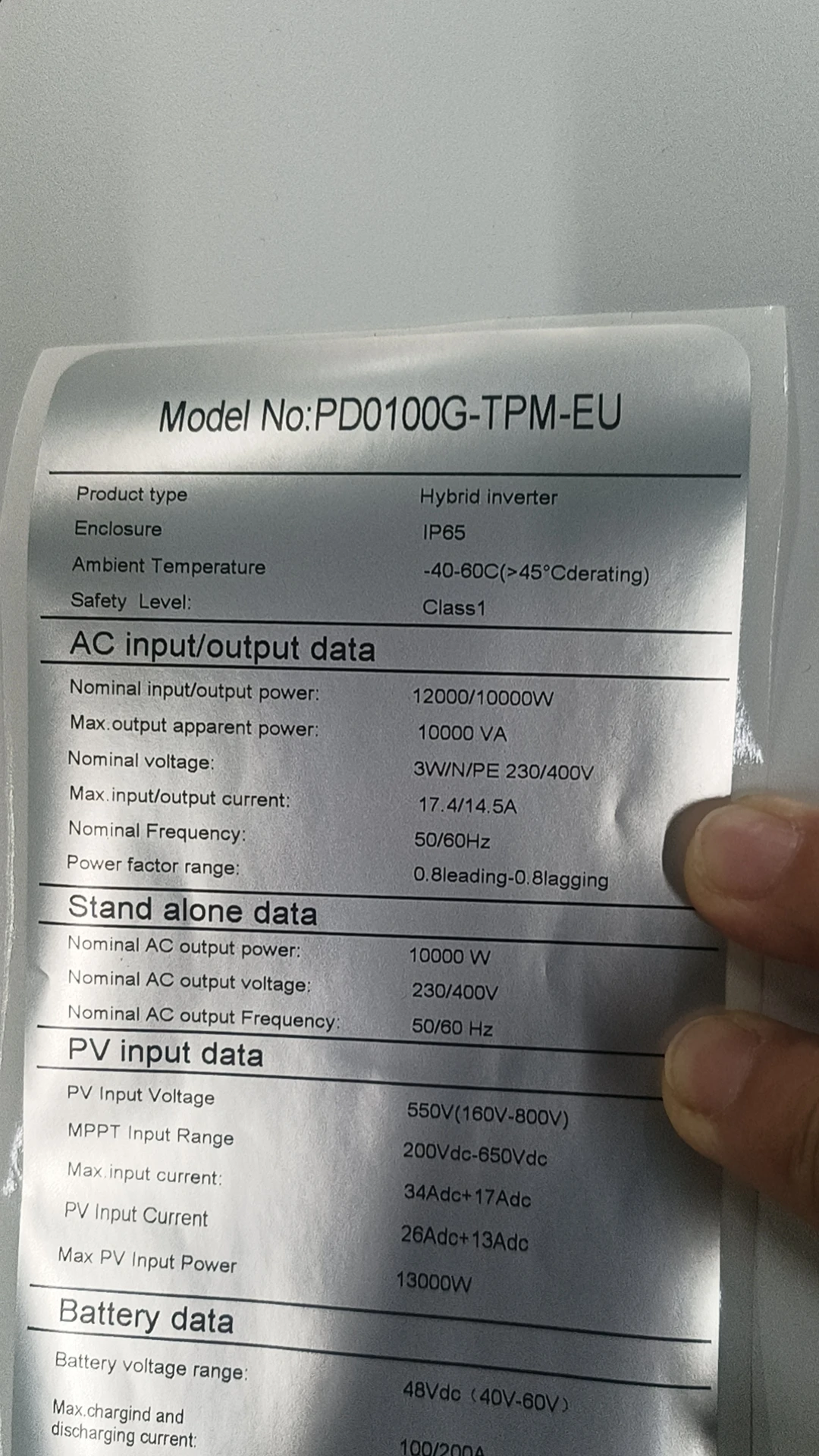 PD0100G-TPM-EU заводской Гибридный солнечный инвертор 10 кВт 8 12 трехфазный в наличии